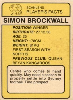 1981 Scanlens #140 Simon Brockwell Back